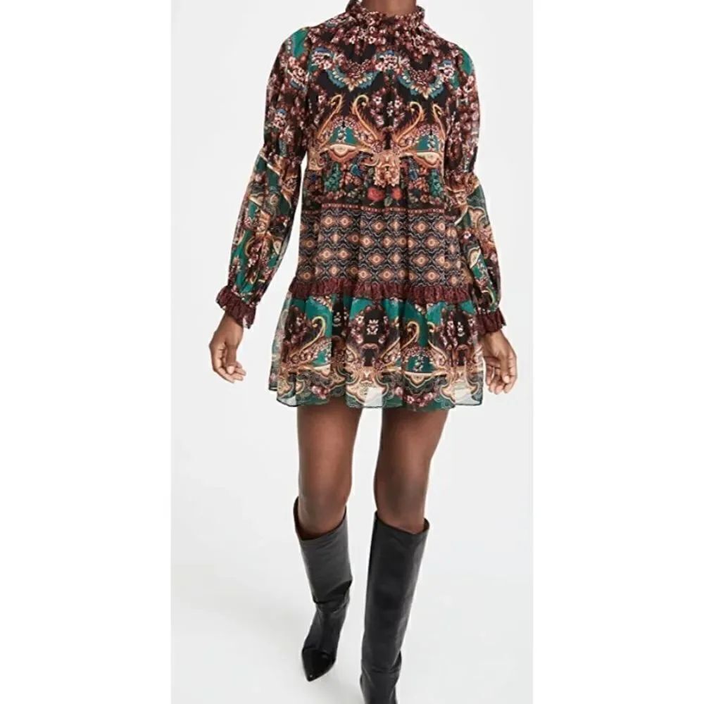 Alice + Olivia Marella Mock Neck Long Sleeve Tunic Dress Size Large